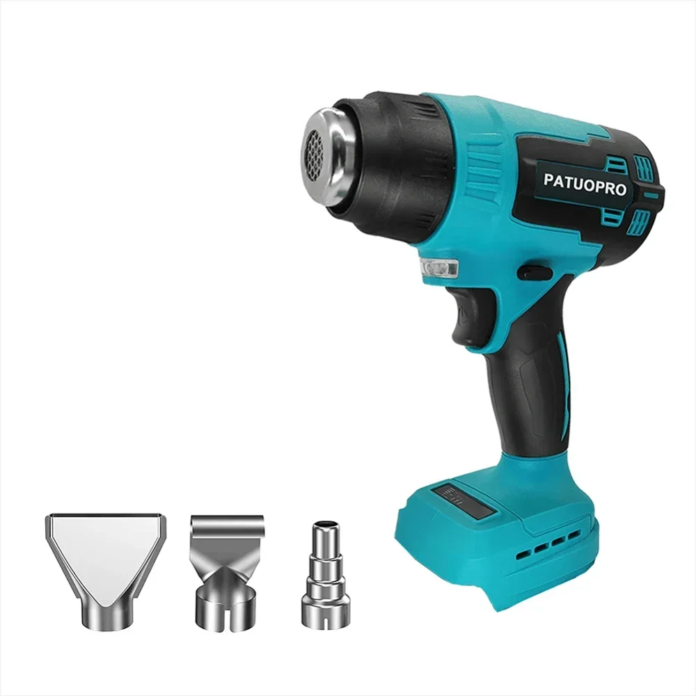 PATUOPRO Cordless Heat Gun Handheld Electric Hot Air Gun With 3 Nozzles 600℃ Heating Machine For Makita 18V Battery(No Battery)