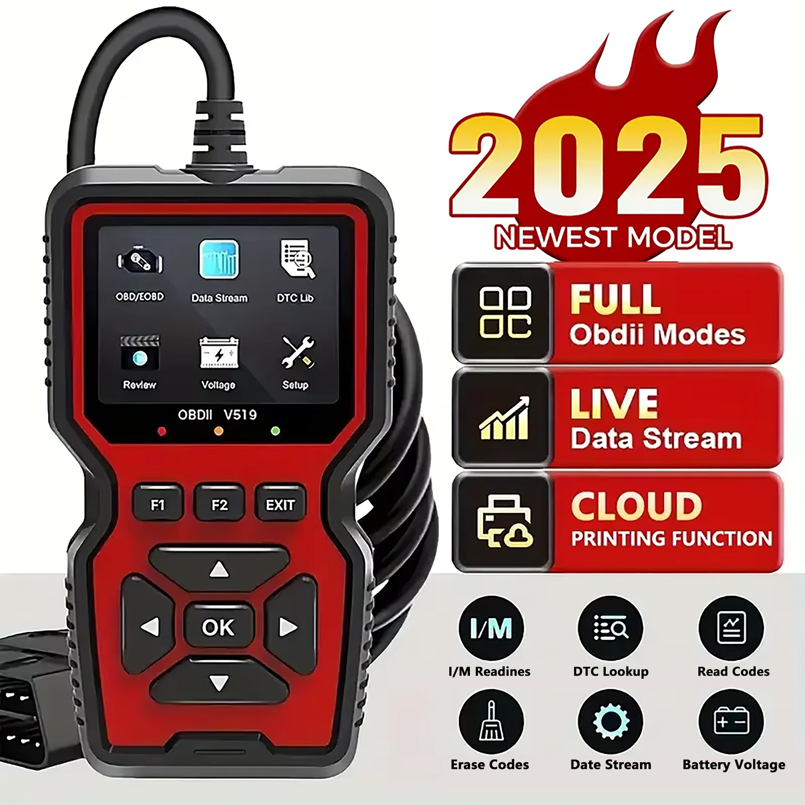 

OBDII V519 Car OBD2 Scanner Diagnostic Tool Multi-language EML327 Car Voltage Tester Engine Fault Code Scanner Car Code Reader