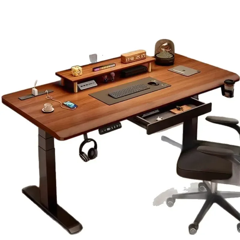 Double Beam Vertical Lift Rack Modern Glass Computer Desk Storage Rack Adjustable Height Home Office Iron Metal Furniture