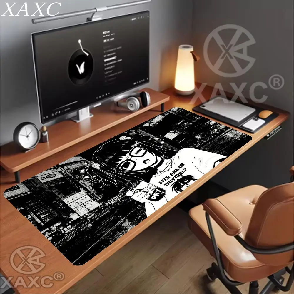 Large Gaming XAXC Anime Girl Non-Slip Mouse Pad Keyboard Pads Laptop Computer Desk Pad Black White Extended Mouse Mat Carpet