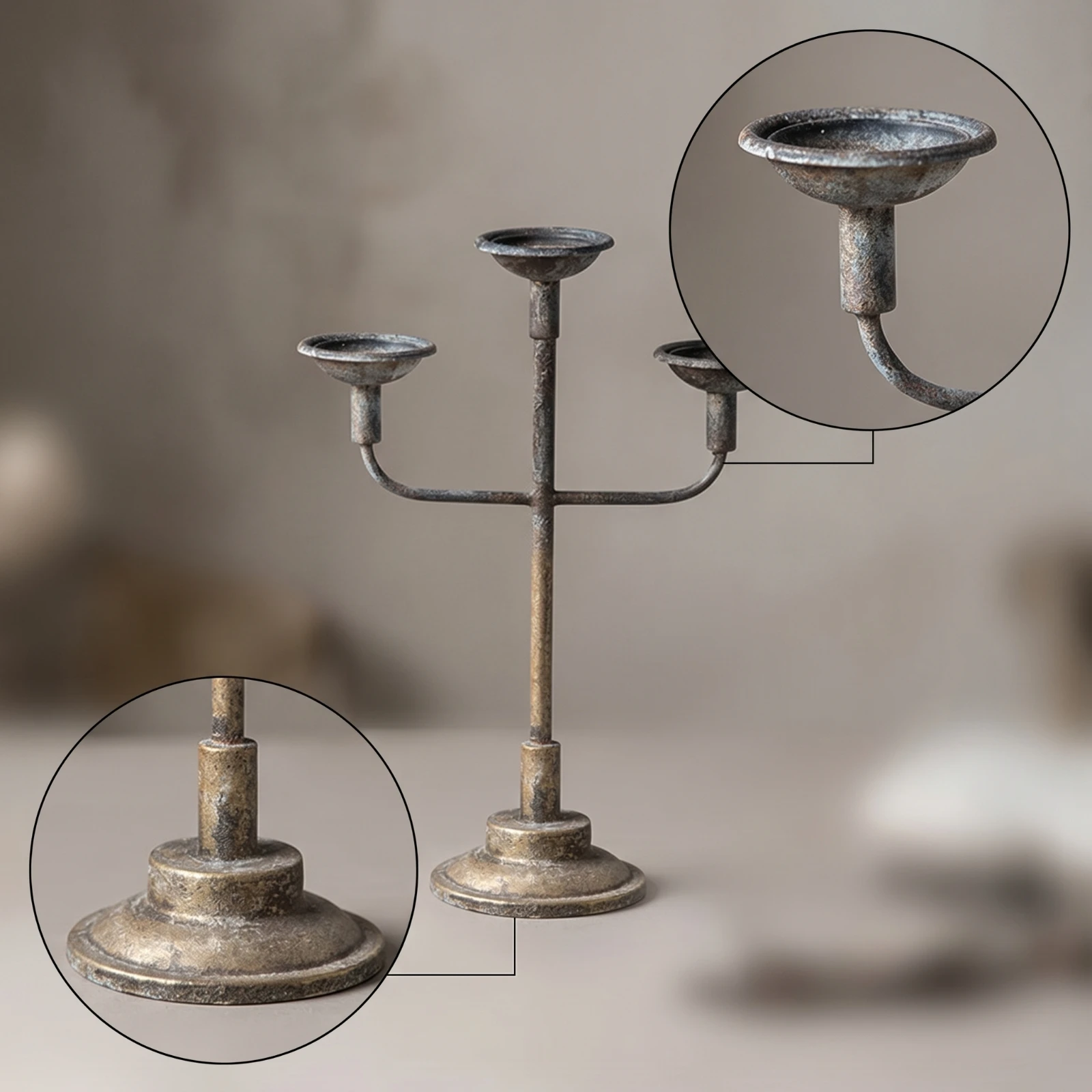 Wrought Iron Candlestick Holder Freestanding Wrought Iron Candle Holder Candle Stand with Round Base Heavy Home Decor - view 6