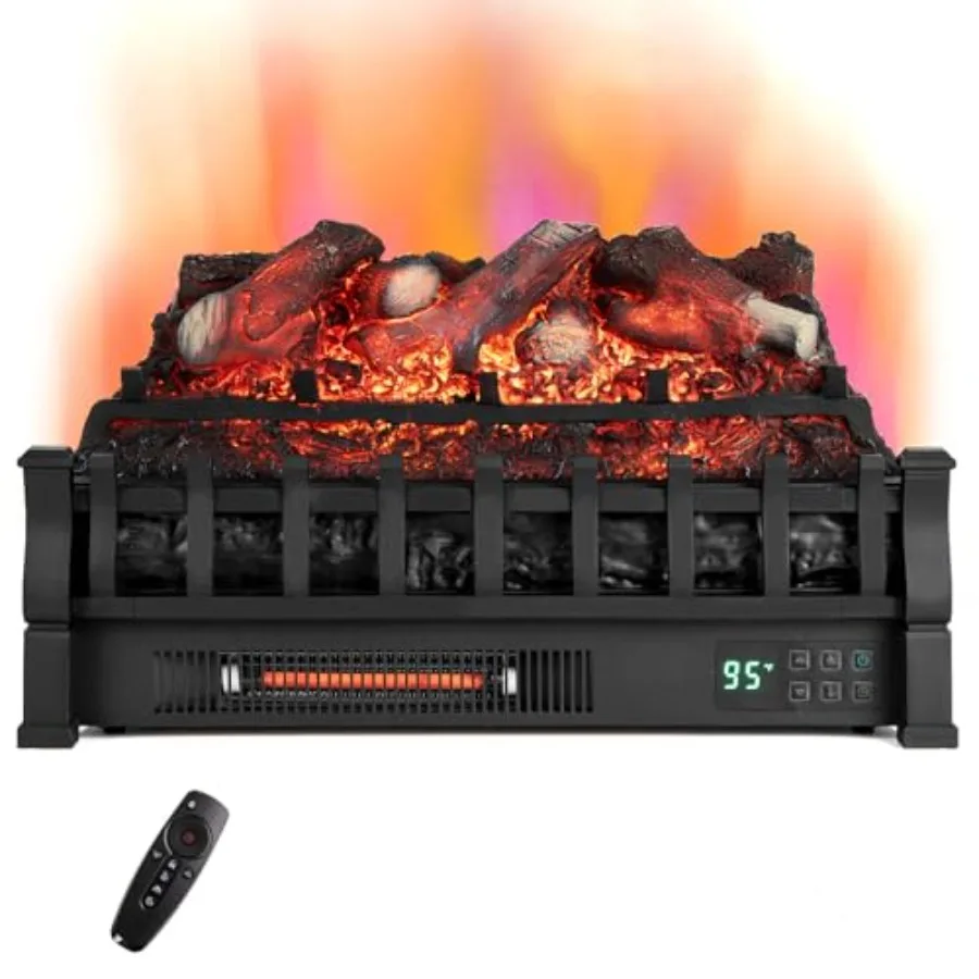 

23-дюймовый электрический каминный обогреватель, 1500 Вт, инфракрасная кварцевая каминная вставка с реалистичной эмалированной кроватью из лимона, регулируемое пламя