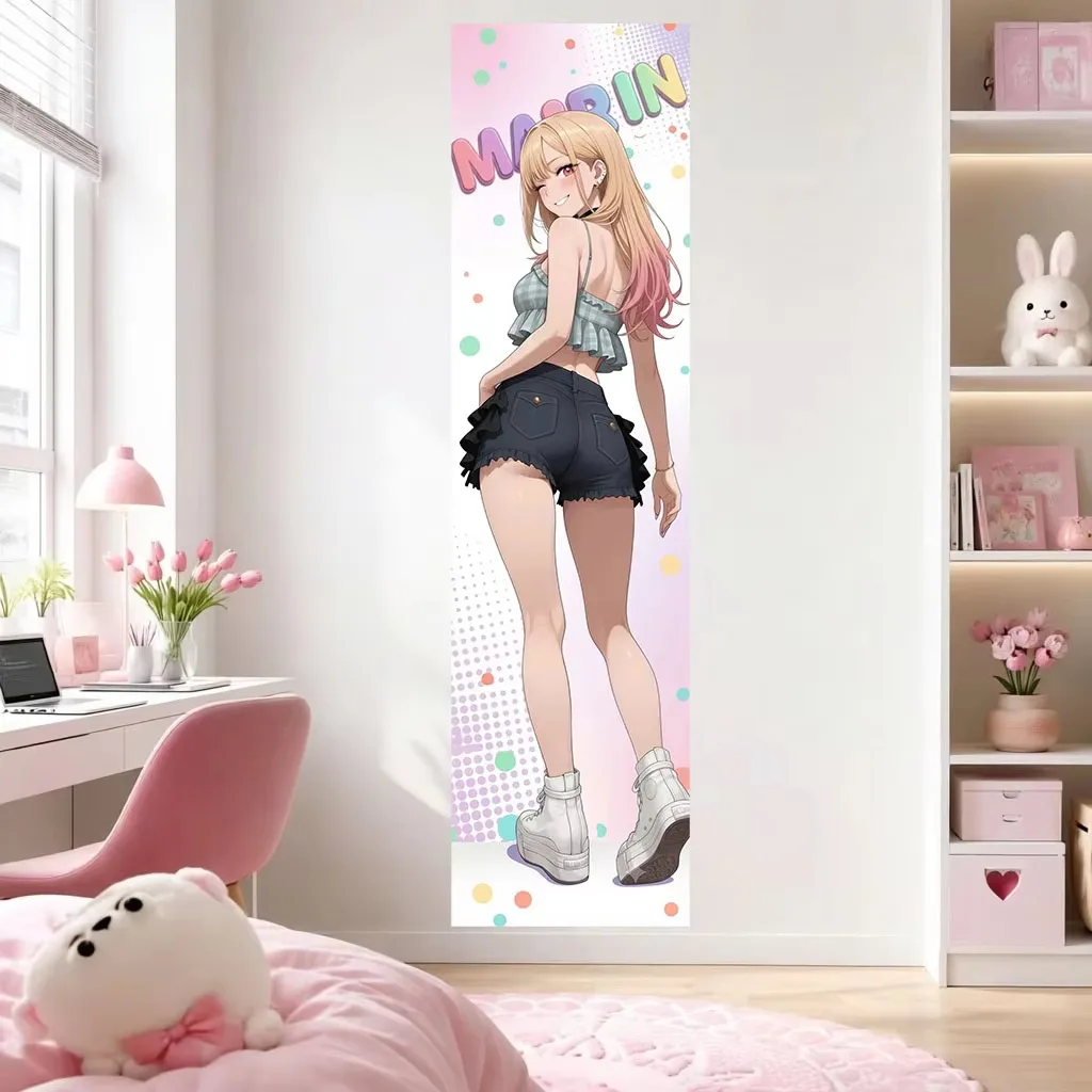 Extra Long Vertical M-Marin K-Kitagawa Tapestry, Y2K Anime Girl Print Polyester Wall Hanging Kawaii Decor for Bedroom Door Otaku