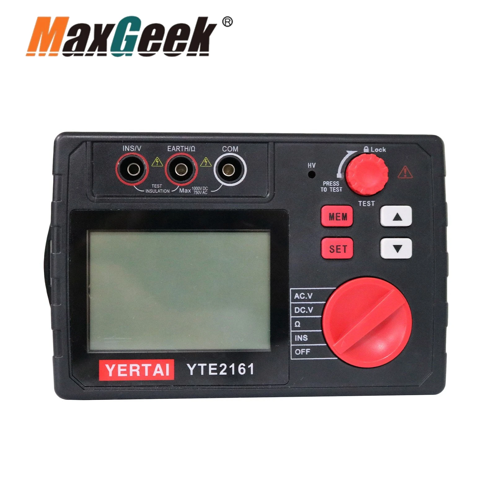 Maxgeek YTE2161 100Gohm Intelligent Handheld Insulation Resistance Tester for Voltage and Resistance Measurement