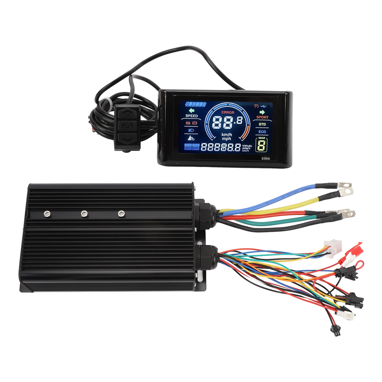 

Комплект контроллера бесщеточного двигателя 80A 60V 72V Водонепроницаемое преобразование Простота использования с ЖК-дисплеем S966 20X Регулировка скорости Дроссельная заслонка
