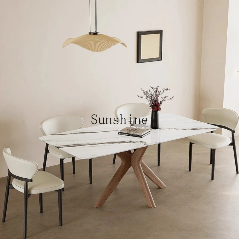 

Solid wood medium and ancient style small apartment with ash wood rectangular marble dining table and chair group