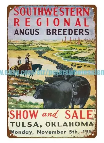 Señal de lata del SOUTHWESTERN para garaje, granja, vaca, Toro, ganado, ternera, ANGUS BREEDERS, 1950s