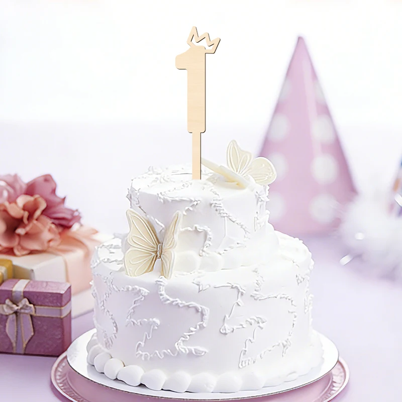 NUBECOM Krone Eins Kuchenaufsatz, Geburtstags-Kuchenaufsatz, Holzkrone Themen-Kuchendekoration für den 1. Geburtstag des Babys – Detail 11