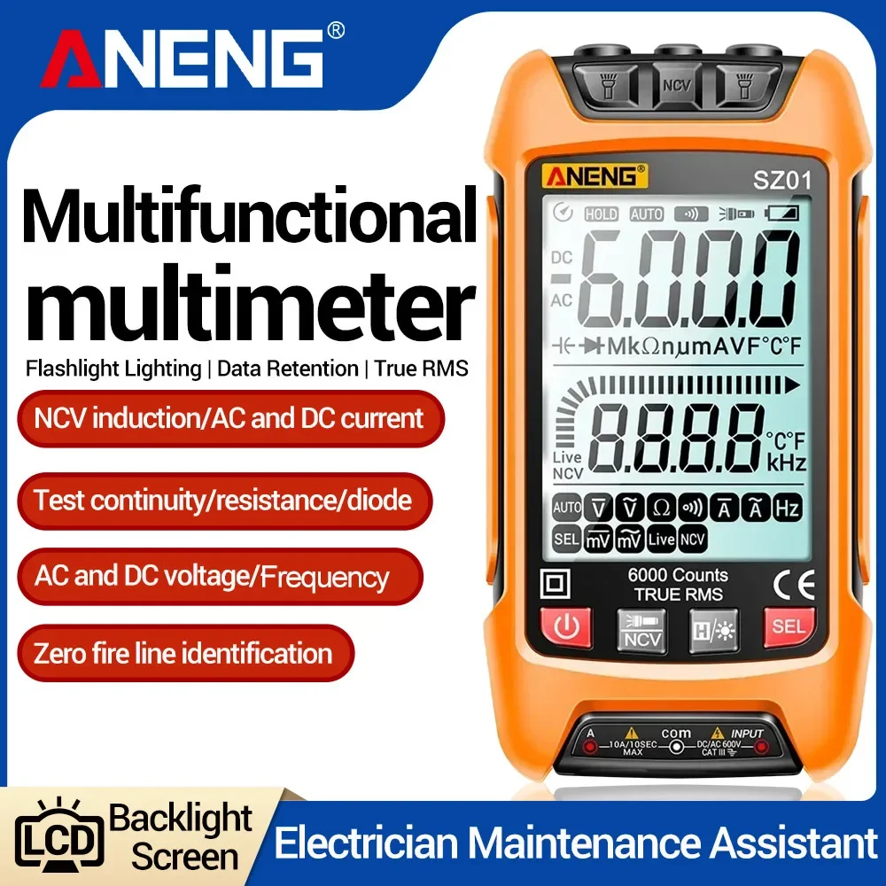 Professional Digital Multimeter 6000 Count  ANENG SZ01 AC/DC Current Voltage Tester Electric Capacitance Meter Electrician Tools