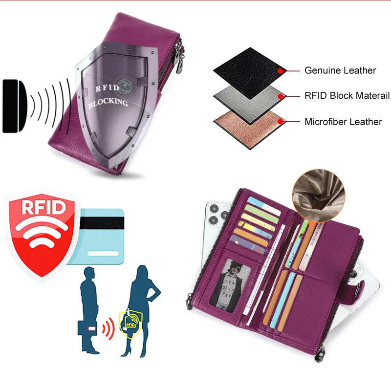 Fashion British Style Top Layer Cowhide Anti-theft Brush Discount Women's Airtag Tracker Long Buckle Cowhide Wallets Men Wallets