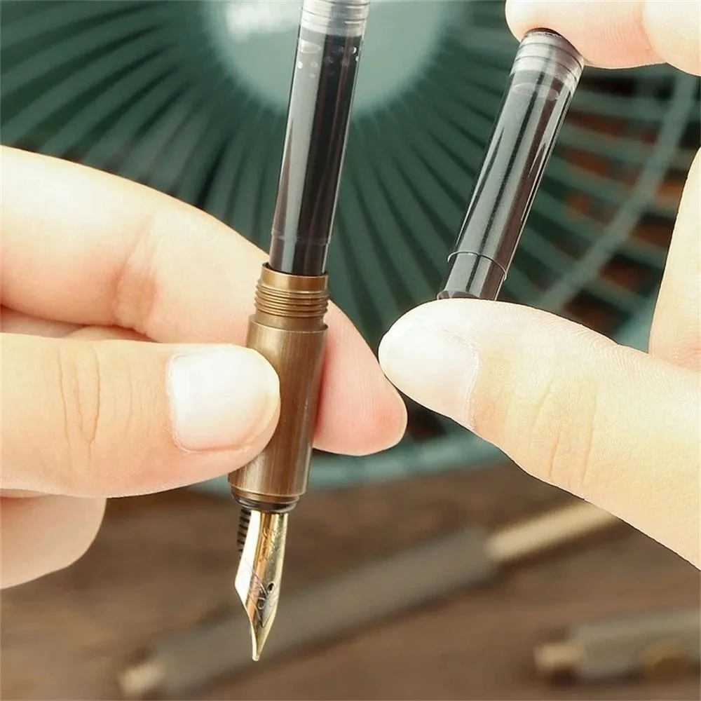 Portable EF/F/Bent Brass Fountain Pen Retro Metal Stationery Writing Pen Ink Pen Mini Business Signature Pen