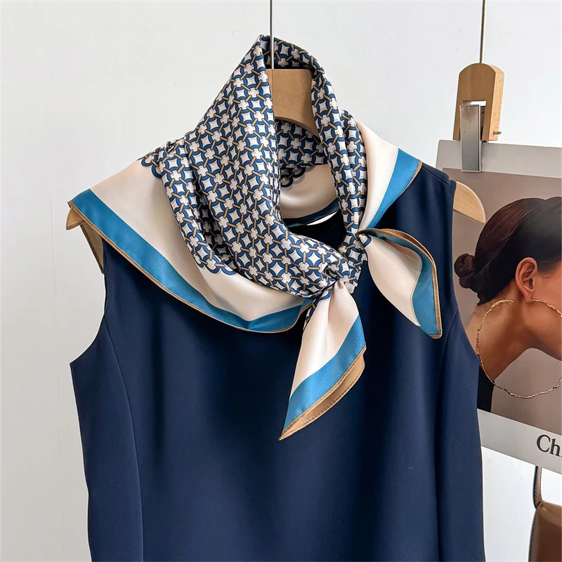 

70cm Print Twill Silk Women Hijab Female Foulard Headband Bandana Luxury Brand Square Scarf Design Double Side Shawl Wrap