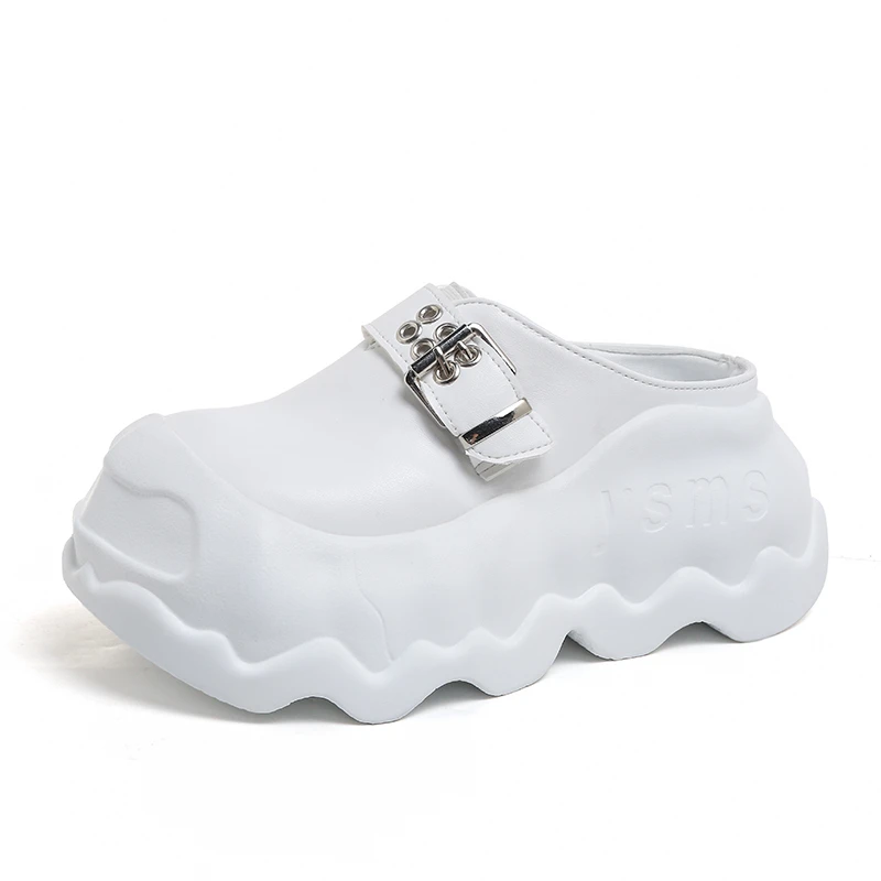 

Женские тапочки на массивном каблуке 8 см, новые летние женские кроссовки на платформе с пряжкой, сандалии на танкетке, шлепанцы, вулканизированная обувь De Mujer