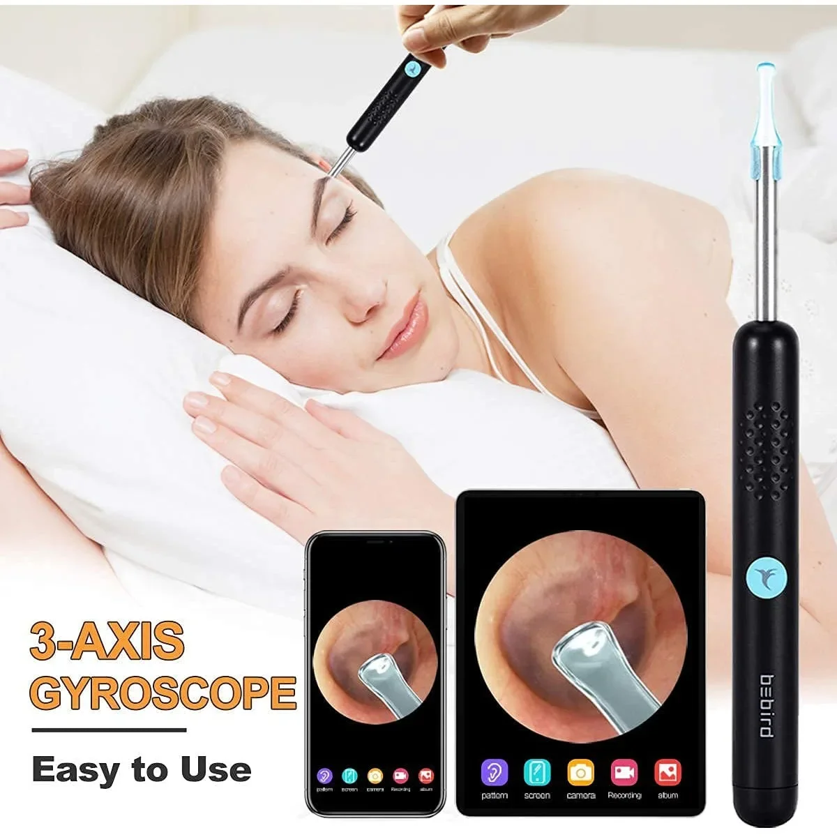 เครื่องมือทำความสะอาดหูแบบแท่งอุปกรณ์ดูแลสุขภาพ300W เครื่องมือทำความสะอาดหูแบบแท่งส่องหูกล้องขนาดเล็กความแม่นยำสูง