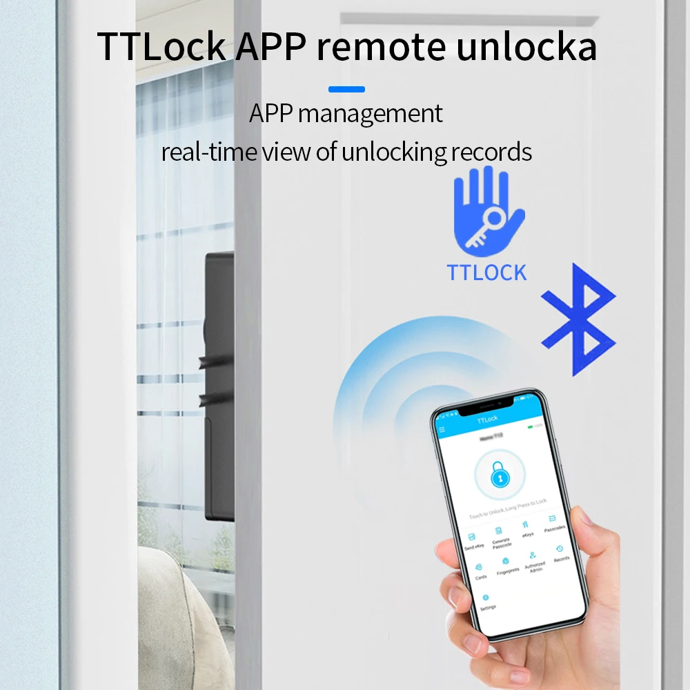 TTLOCK App Smart Electric Motor Lock Keyless Entry Door Bolt Lock Concealed Invisible Installation IC Card Lock for Wooden Door