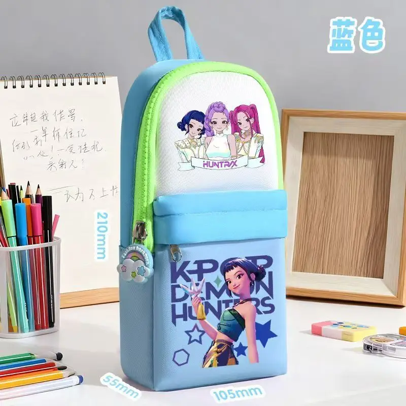 Kpop Demon Hunters Cute pencil case, large capacity student stationery bag, PU single-layer storage bag