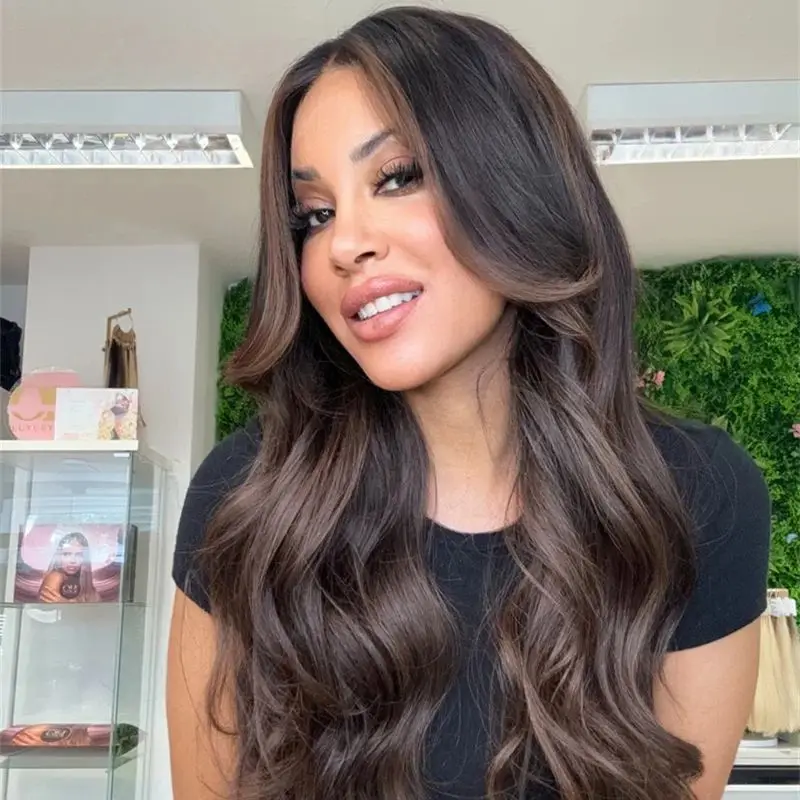 Preplucked Hairline Ombre Brown Brunette Balayage Luxury Synthetic Lace Front Wig for White Black Women Beginner Friendly Wig