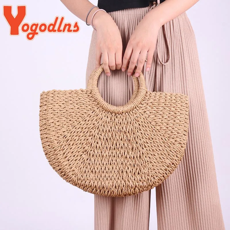 Yogodlns New Fashion MOON Straw Handbags Women Summer Beach Bag Rattan Bag Handmade Vintage Woven Handbag For Women bolsa femme