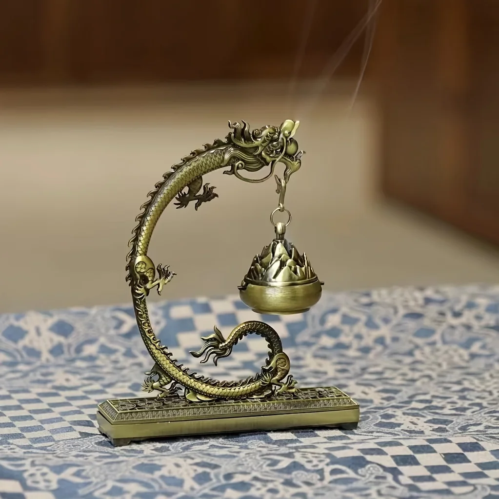 Metal Dragon Incenso Holder, Lucky Feng Shui, Dragão Chinês, Linha Retro, Queimador com Sândalo, Home Decor Crafts