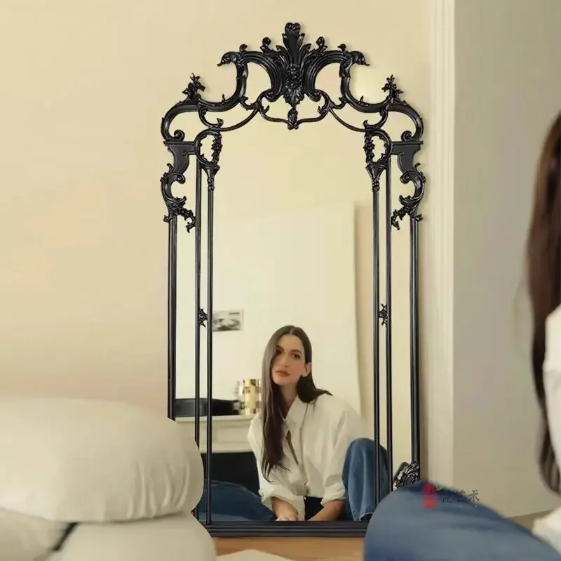 

European-style carved full-length wall-mounted household retro light luxury high-end full-length mirror