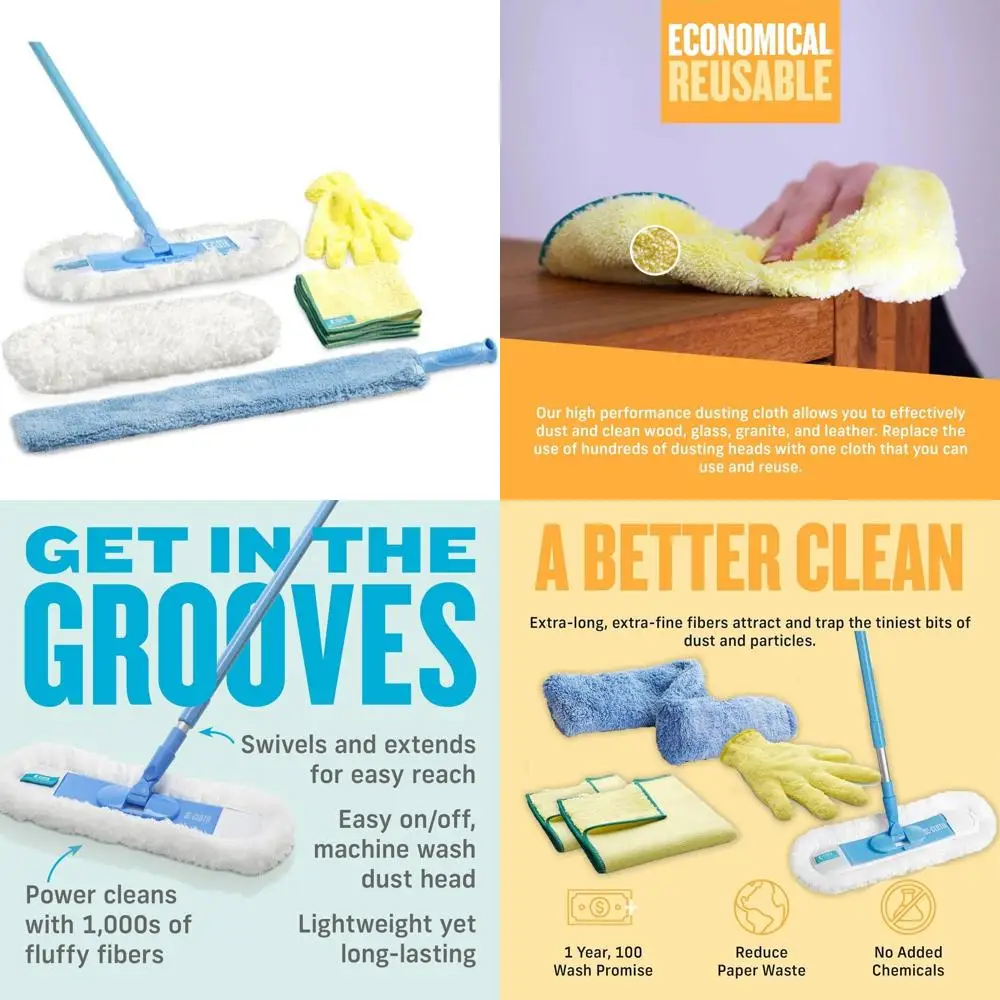 

Microfiber Cleaning Bundle - Dusting Mop and High Performance Cloth Set for Floor and Surface Care