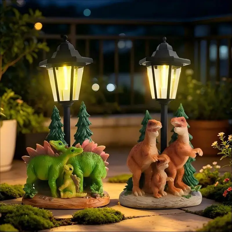 Creative Jurassic Dinosaur Statue with Hexagon Solar Light,Waterproof LED Outdoor Garden Yard Lawn Patio Ornament Decor Gift