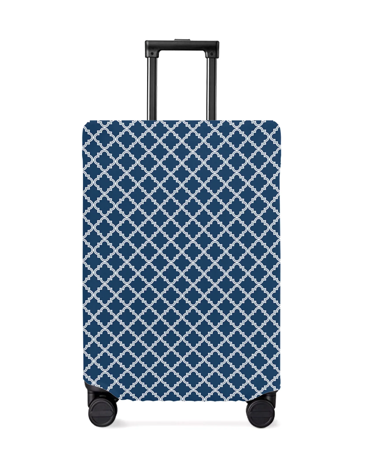 Geometric Navy Blue Morocco Luggage Cover Stretch Suitcase Protector Baggage Dust Case Cover for 18-32 Inch Travel Suitcase Case