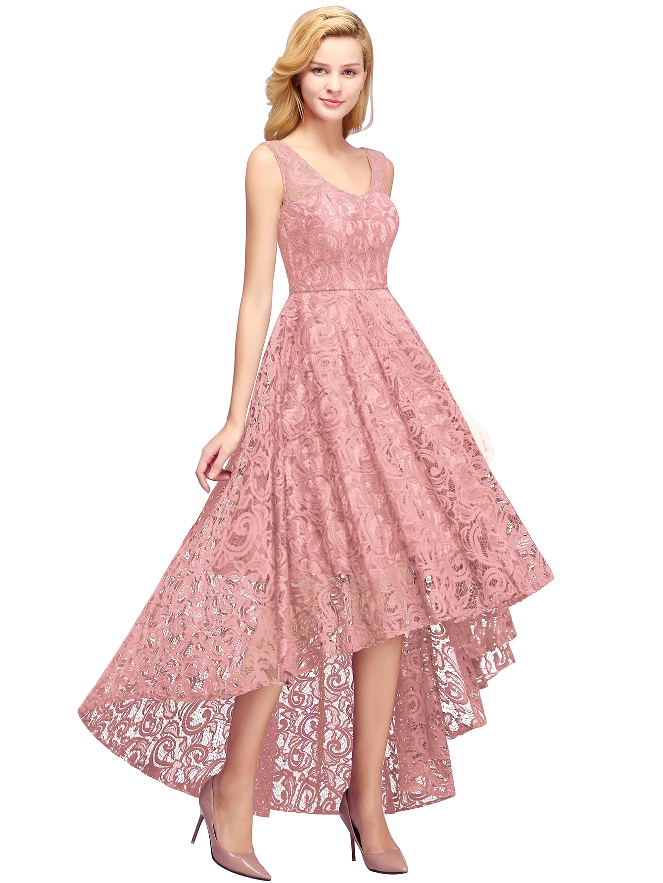 Plus Size Evening Dress Lace High-Low Sleeveless Over Size Elegant Women's Party Dress Wedding Guest Dresses