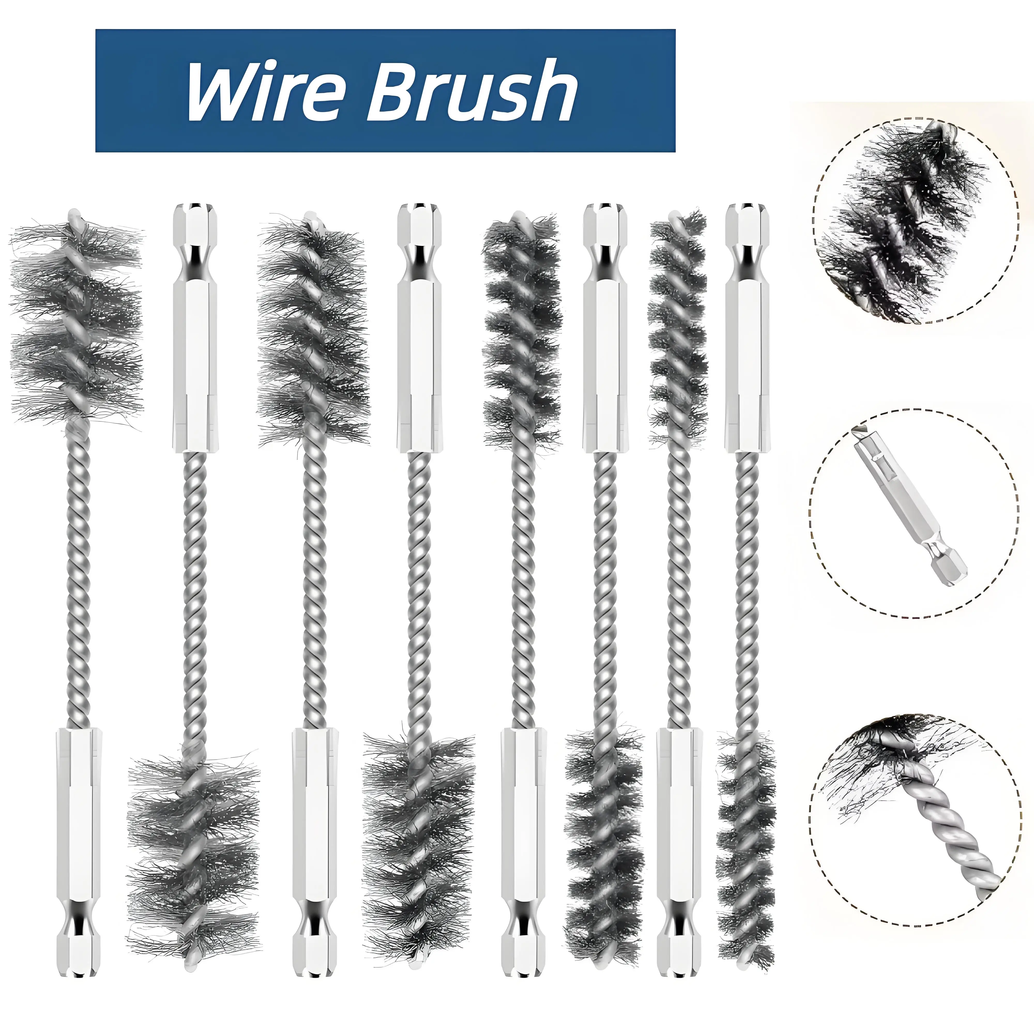 

8 шт. проволочные щетки с хвостовиком для удаления ржавчины, зачистки и полировки краски, сверхмощные устойчивые к коррозии щетки для ударной отвертки для дрели