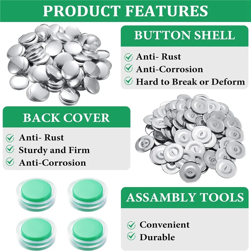 ABKR-100 Sets Cover Buttons Kit With Tools Size Buttons To Cover Self Cover Buttons DIY Fabric Cloth Cover Buttons Durable 1.1 I