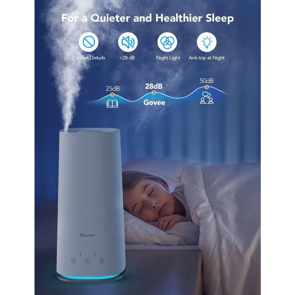 4L Smart Humidifiers for Bedroom with Hygrometer Thermometer, Top Fill Cool Mist Humidifier, WiFi Voice & Remote Control