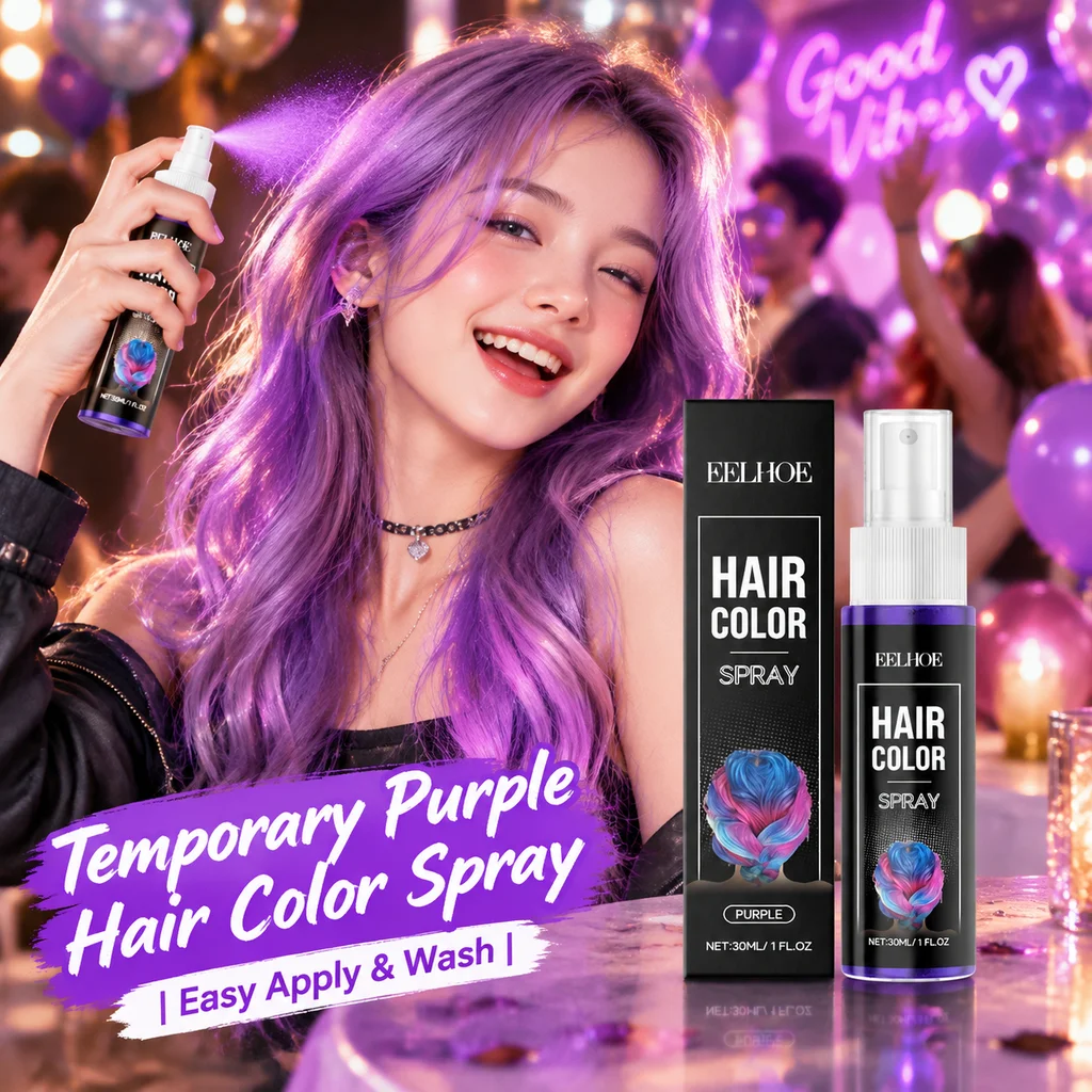 EELHOE Temporary Colored Hair Spray Realistic Results Easy Clean 6 Colors For Choose One-Time Use Hair Color Spray Silver/Purple