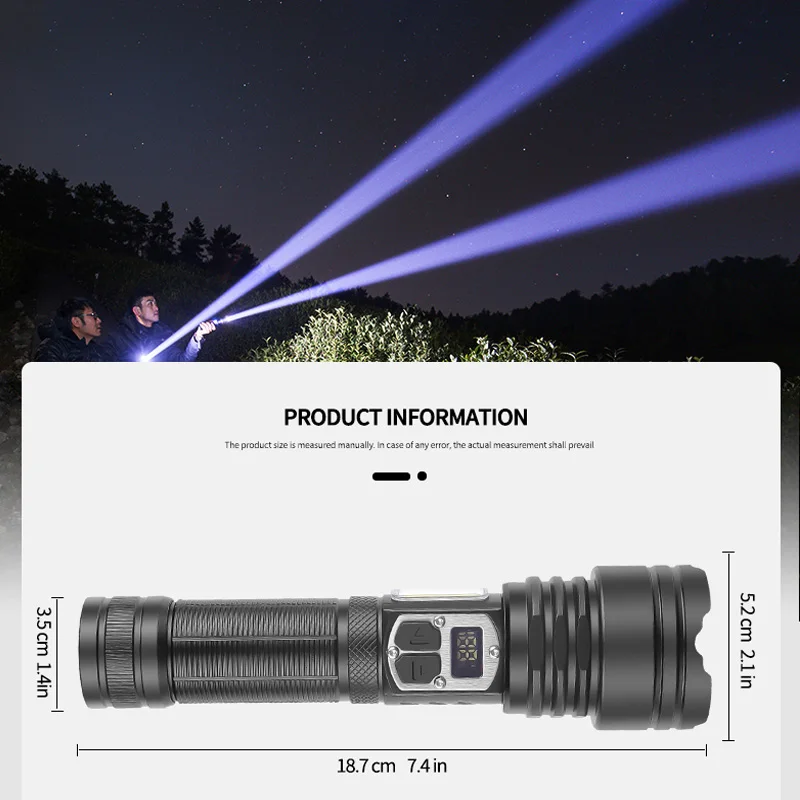 500W XHP360 Super Powerful LED Flashlight Type-C USB Torch COB Camping Zoom Light White&Red Lamp 18650 26650 With Power Display