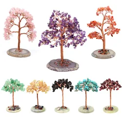 Crystal Money Tree Copper Wire Wrapped Agate Stone Base Potted Plant Crafts Gemstone Reiki Chakra Tree Feng Shui Home Decoration
