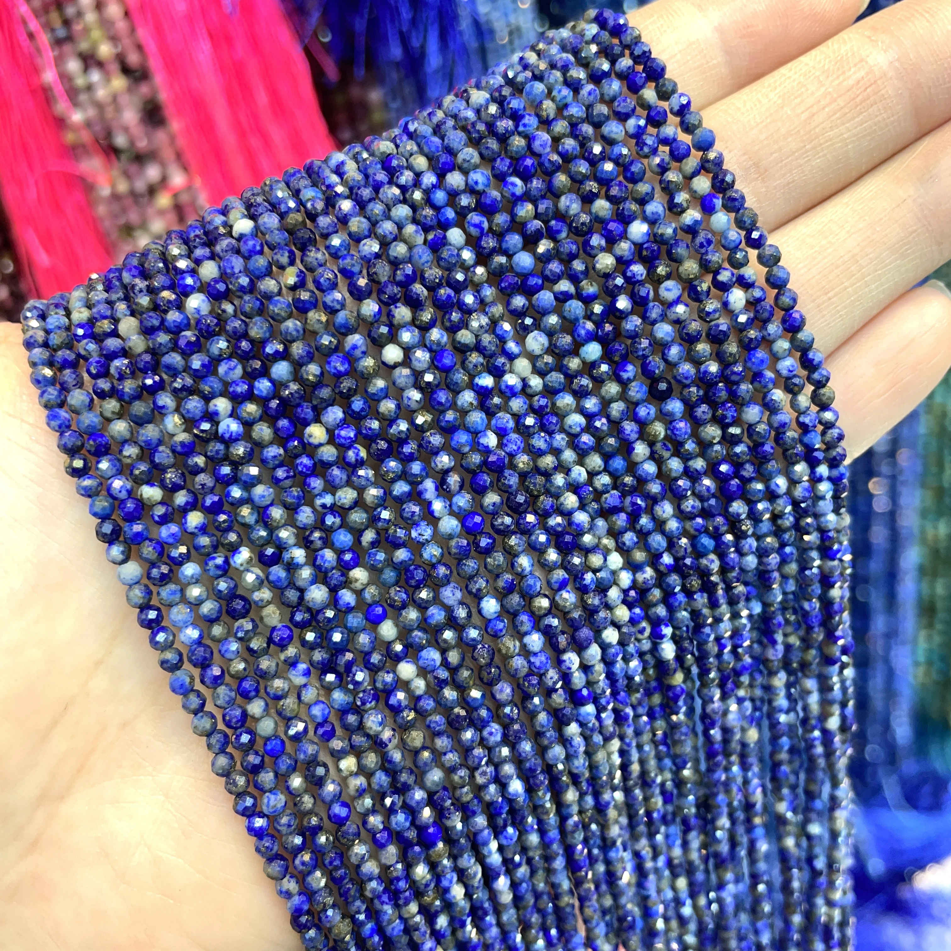 2 mm große Perlen aus natürlichem Stein, Amethyst, Tigerauge, Lapislazuli, eingelegt mit hellen Perlen, zur Schmuckherstellung, DIY-Halskette, Armband, Schmuck