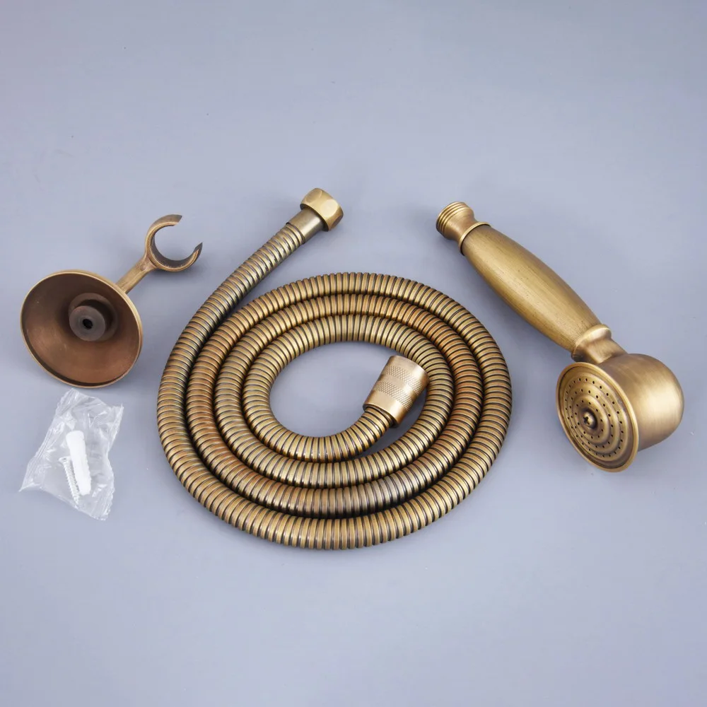 Antique Brass Bathroom Telephone Shape Hand Spray Bracket Holder Handheld Shower head 1.5m Hand Held Shower Head Hose mhh120