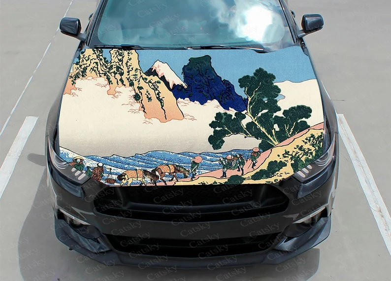 Japanese hand painted scenery car hood sticker vinyl sticker graphic packaging decal graphic hood decal car custom diy mountain