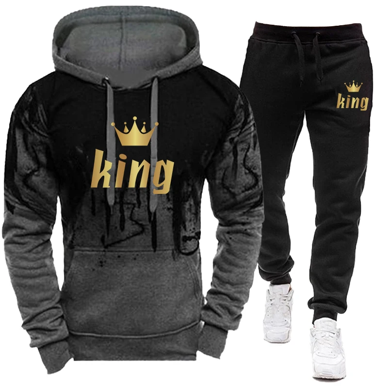 Fashion set men\'s fashion casual hoodie+pants set men\'s outdoor sportswear hooded sweatshirtjogging pants pullover customization