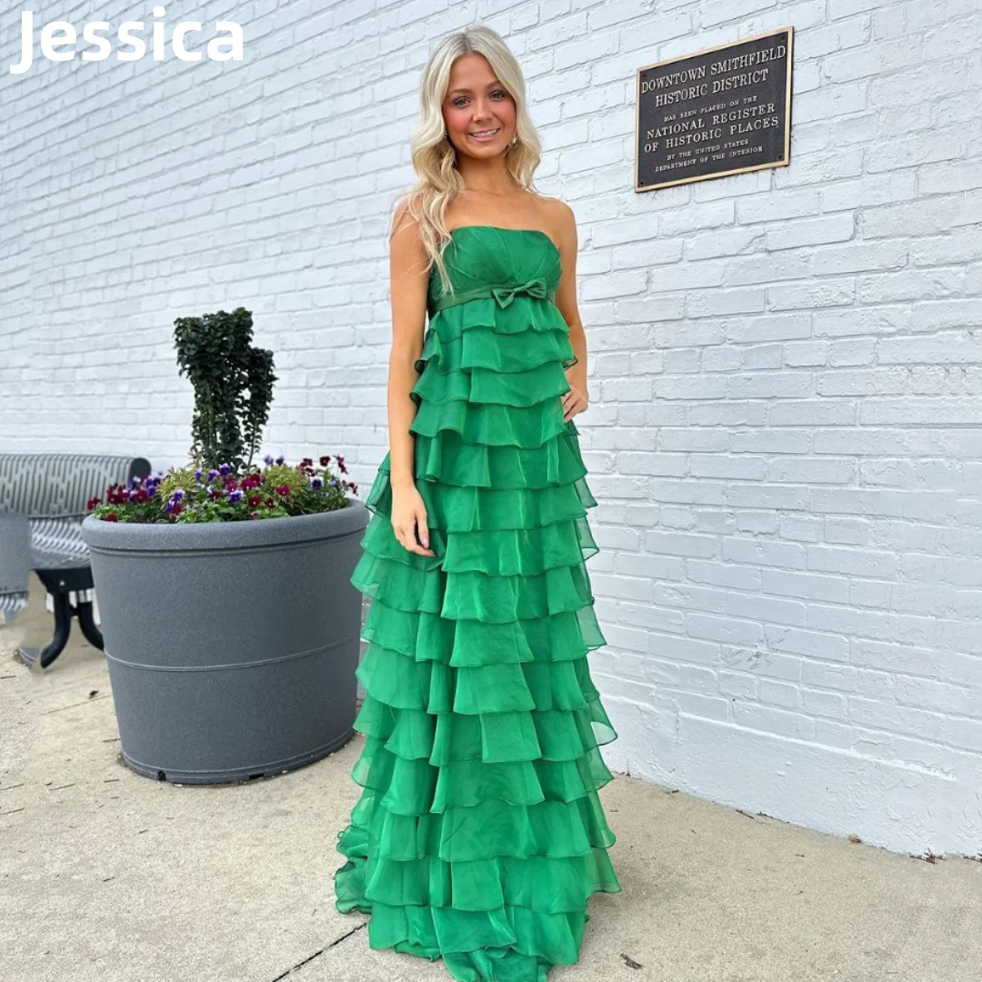 

Jessica Organza Multi-layer Prom Dresses Green A-line Formal Evening Dresses Women's Long Party Dresses 2024Wedding Dress