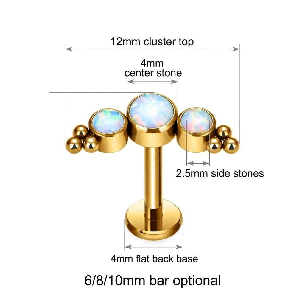 G23 Titanium Labret Cluster Gem Flat Back Lip Earring Tragus Helix Conch Piercing Jewelry Internally Threaded Single Bulk Set