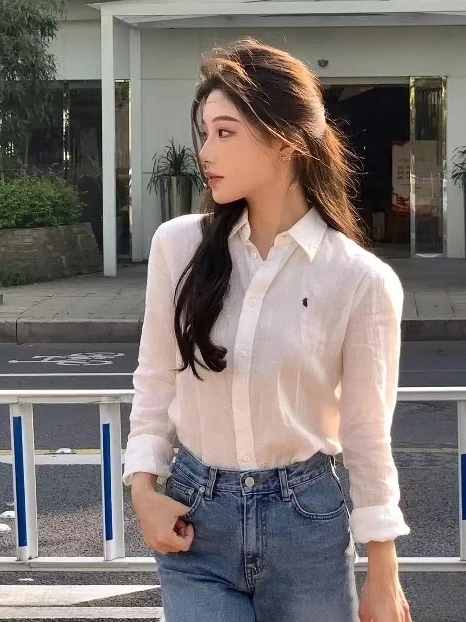 

GAT&VIIOC Summer New Loose Women's Long Sleeve Shirt Embroidered Chest Small Stitch Collar Sun Protection Casual Shirt