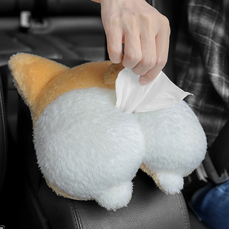 1PC Creative Corgi Ass Tissue Box Soft Cartoon Paper Napkin Case Cute Animals Car Paper Boxes Lovely Tissue Holder for Car Seat