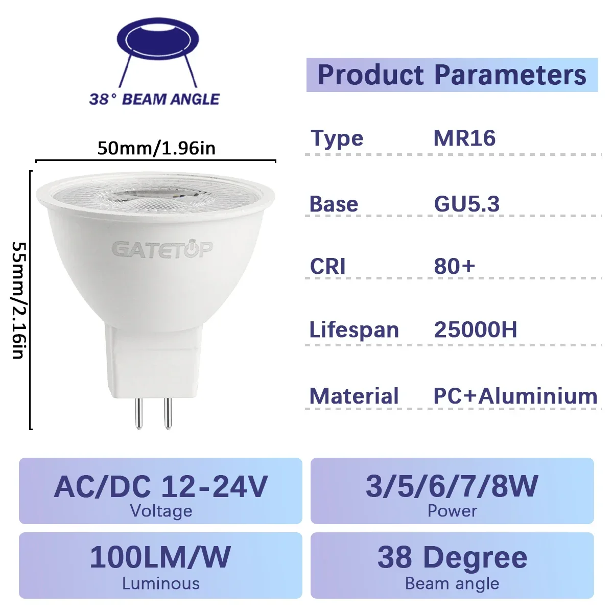 10 focos GU5.3 MR16 de 8W, 12 24V CA/CC, rápida disipación de calor, alta eficiencia, para oficina, sala de conferencias, iluminación de Patio