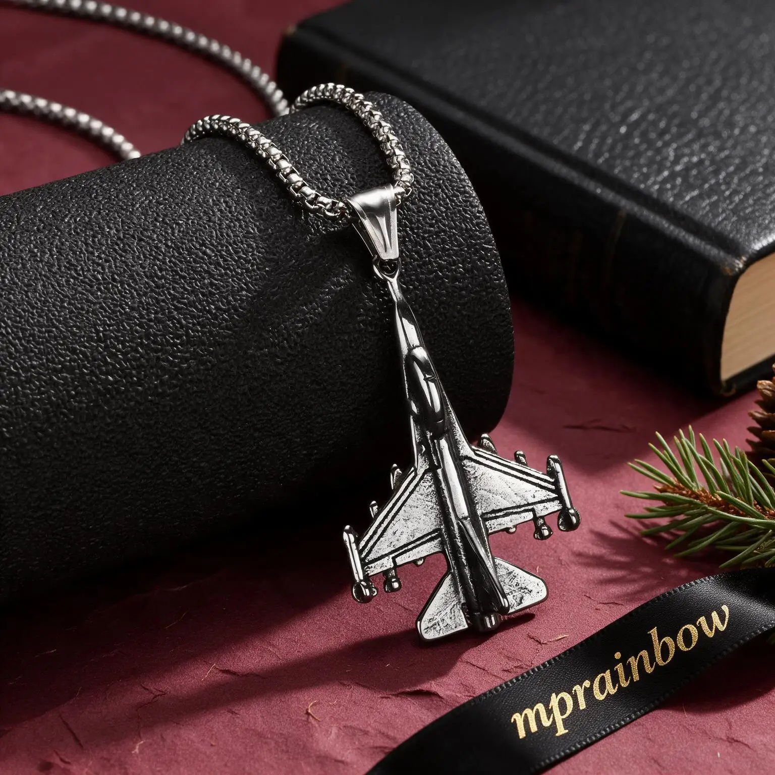 Vintage Fighter Jet Pendant Necklace for Men,Stainless Steel Military Airplane Charm Necklace,Pilot Jewelry Gift