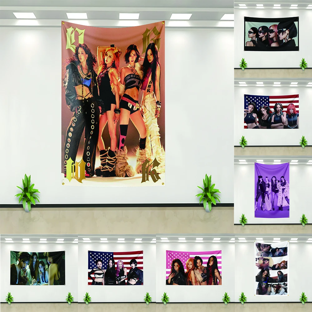 

A-Aespa Flag Korean Idol Banner 3x5ft Wall Hanging Covering Concert Flag Background Tapestry K-Pop Star Room Decor Wall Decor