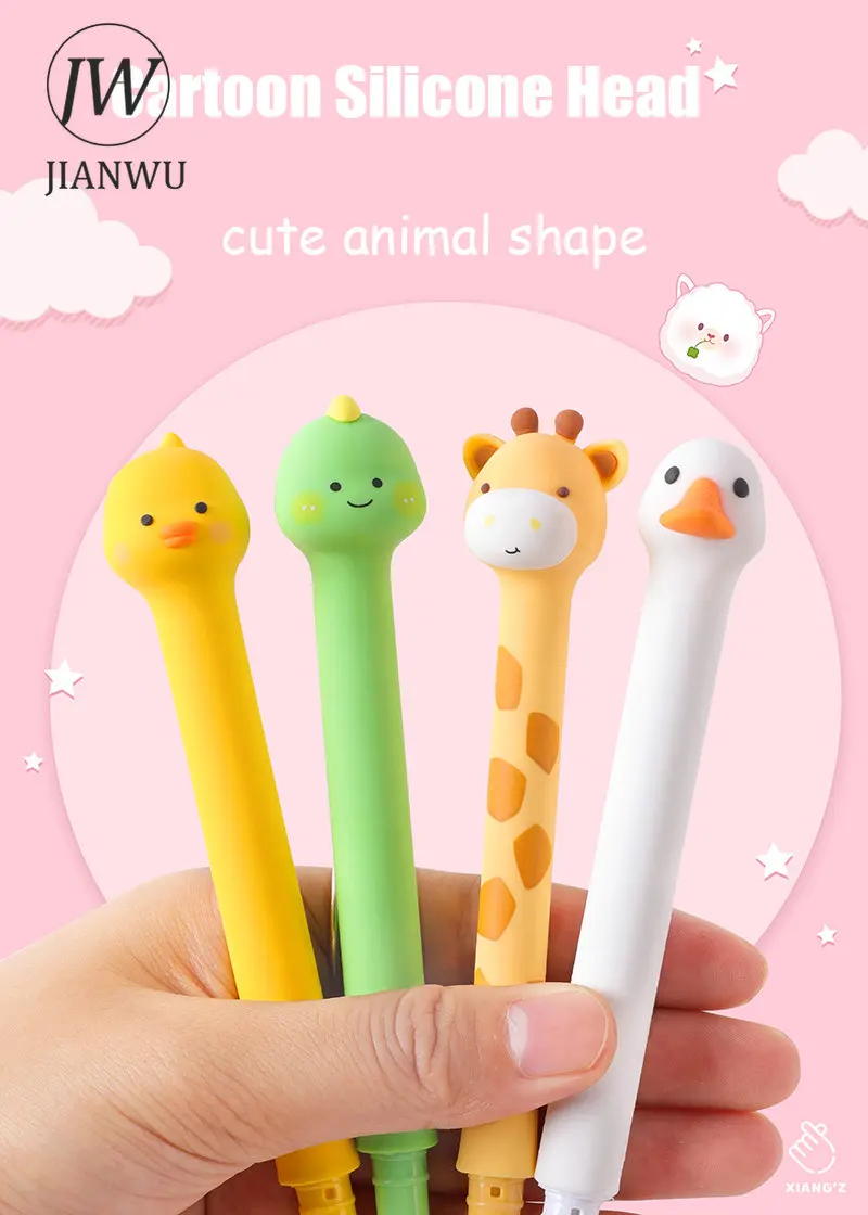 JIANWU – stylo debout Animal de dessin animé mignon, 0.5mm, stylo de dessin créatif, stylo à Gel noir, papeterie fournitures scolaires pour étudiants