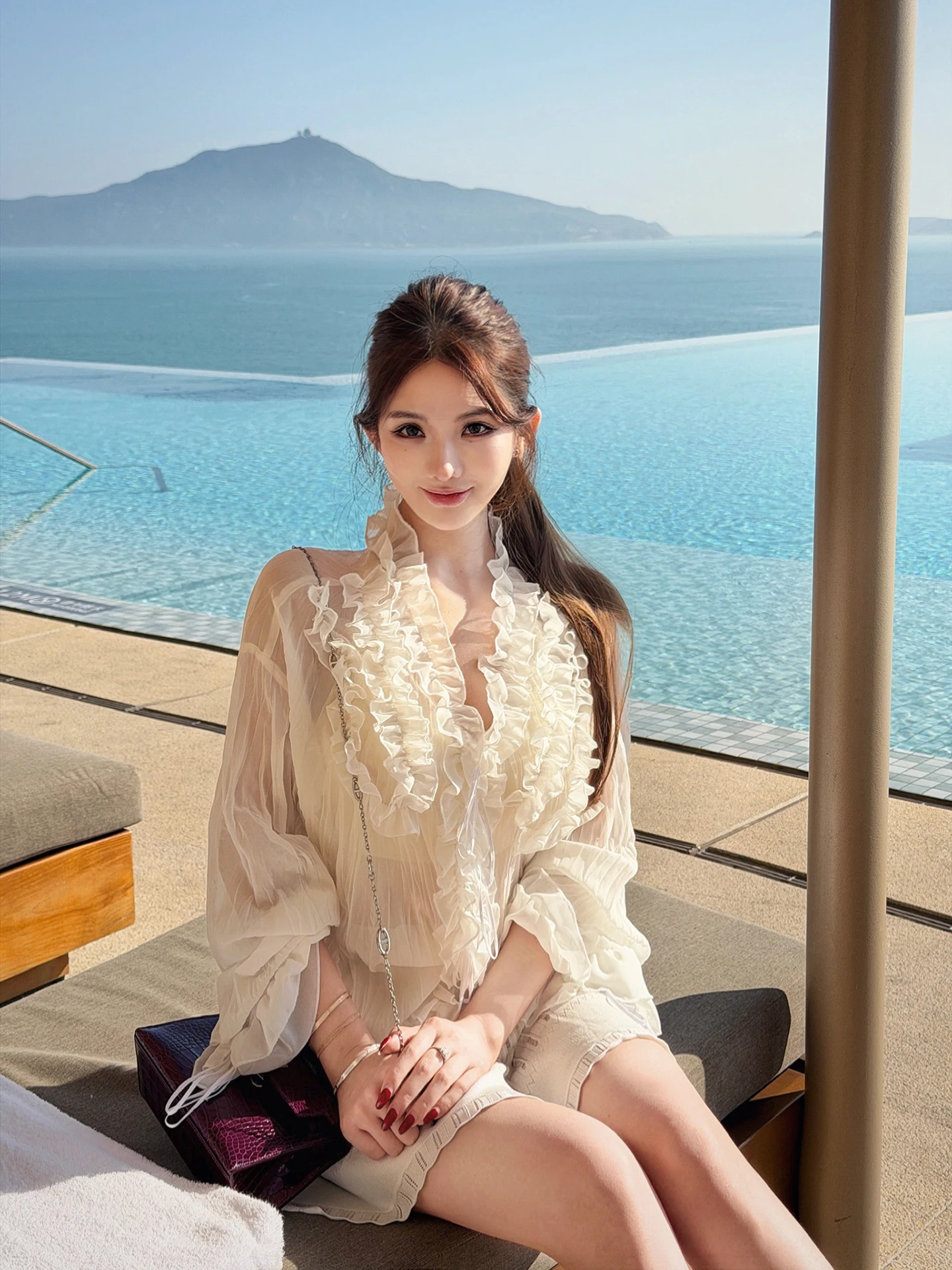 

Romantic Courard Sle Women's irt with Wooden Spring New Arrival Gauze Breathable Long Sve V-Ne Loose Fit