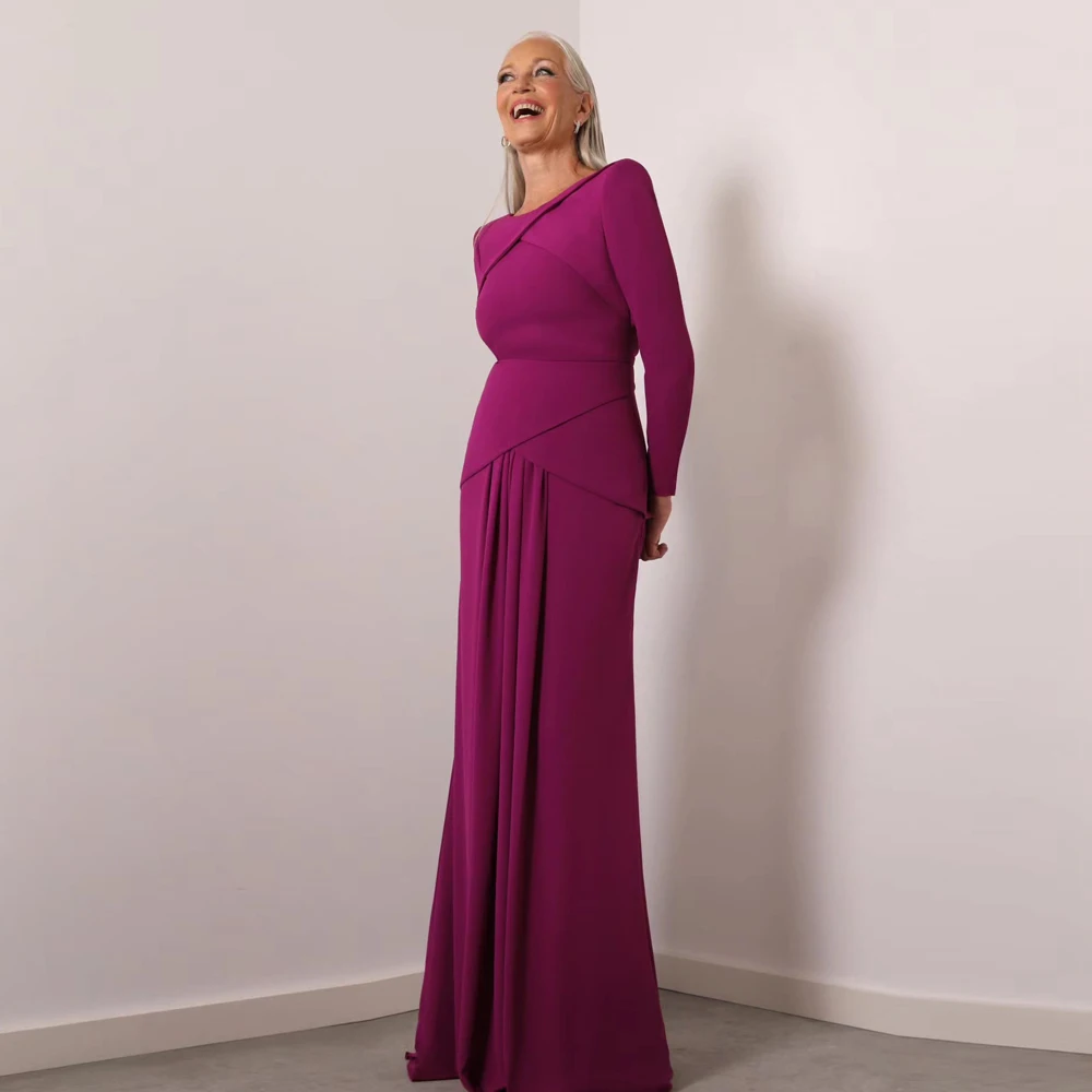 Elegante mãe da noiva vestidos o pescoço mangas compridas plissado jérsei sereia até o chão vestidos de festa de casamento personalizado