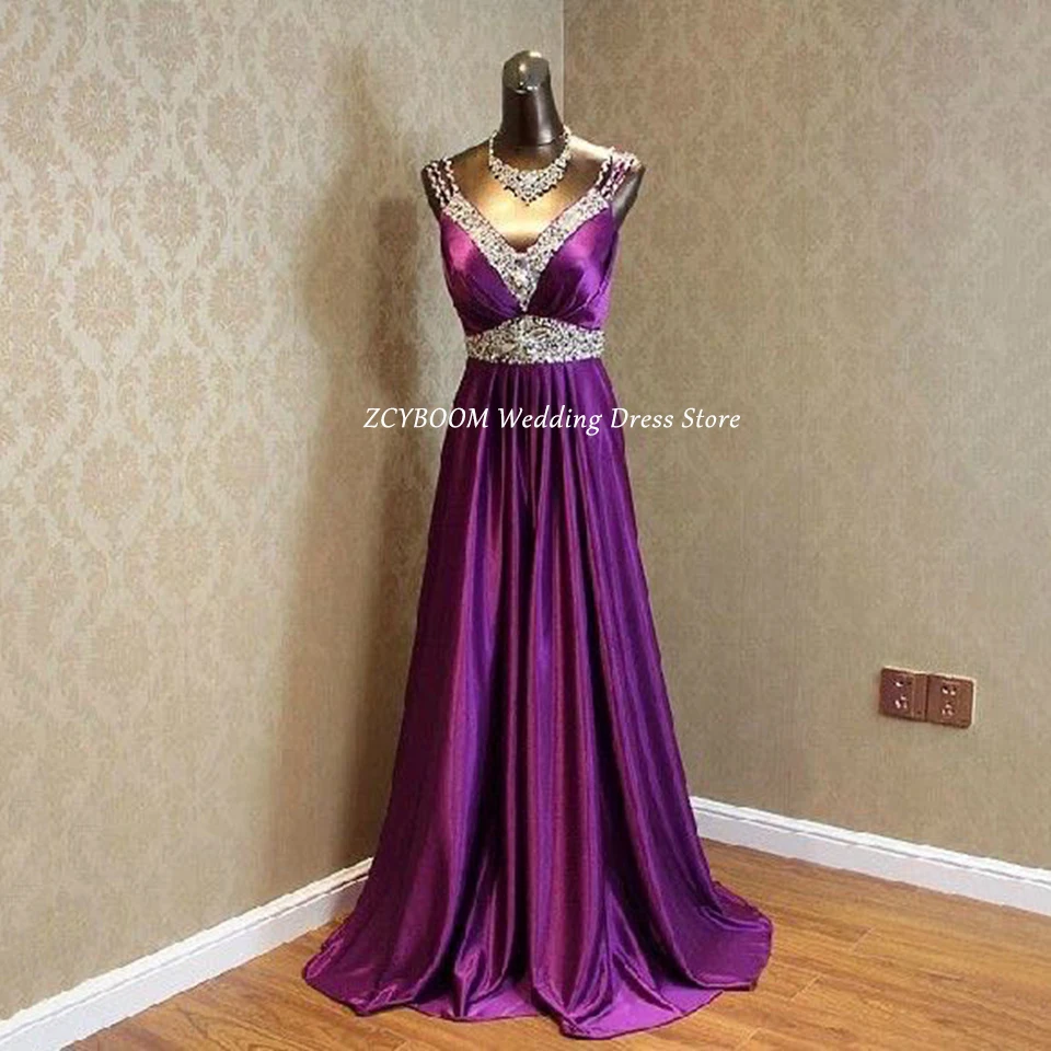 Gorgeous Purple V-Neck Spaghetti Strap Sparkly Evening Dress 2025 A-Line Floor Length Zipper Custom Made For Women Prom Dress