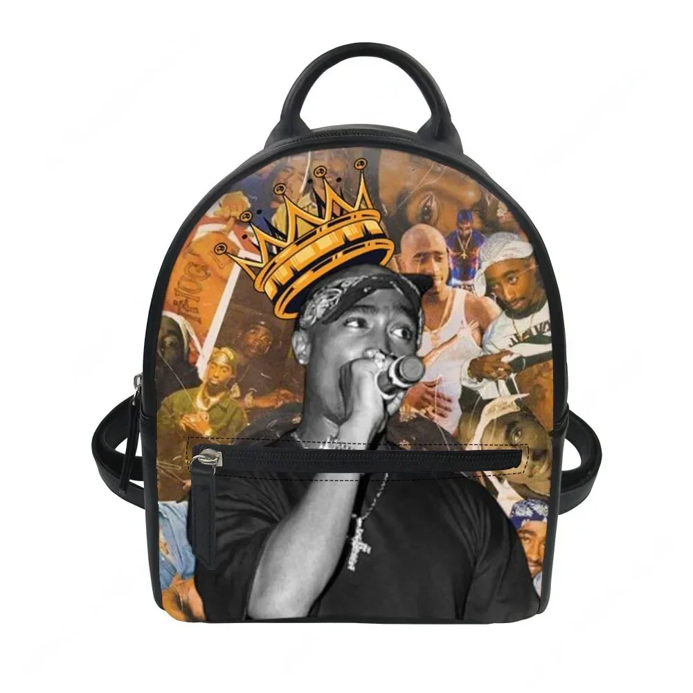 

Tupac Rapper 2PAC Custom Backpack Purse Women Hip Hop Carter Schoolbags Double Shoulder Bag Mini Daypack Leather Travel Bag
